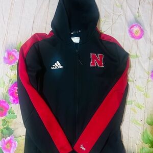 Adidas Black and Red Zip-Up Jacket
